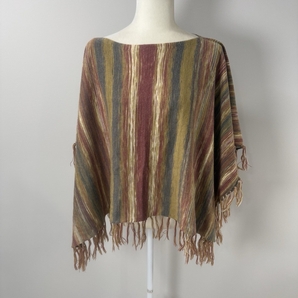 Project J Wool Blend Fringe Poncho Sweater Womens Sz 2 Boho Multicolor